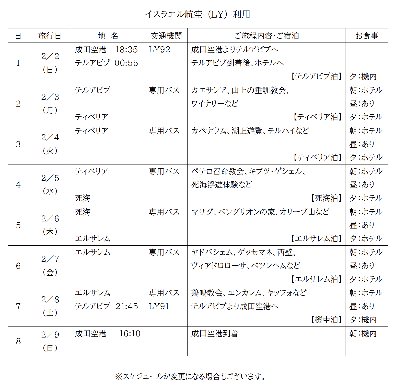 日程表