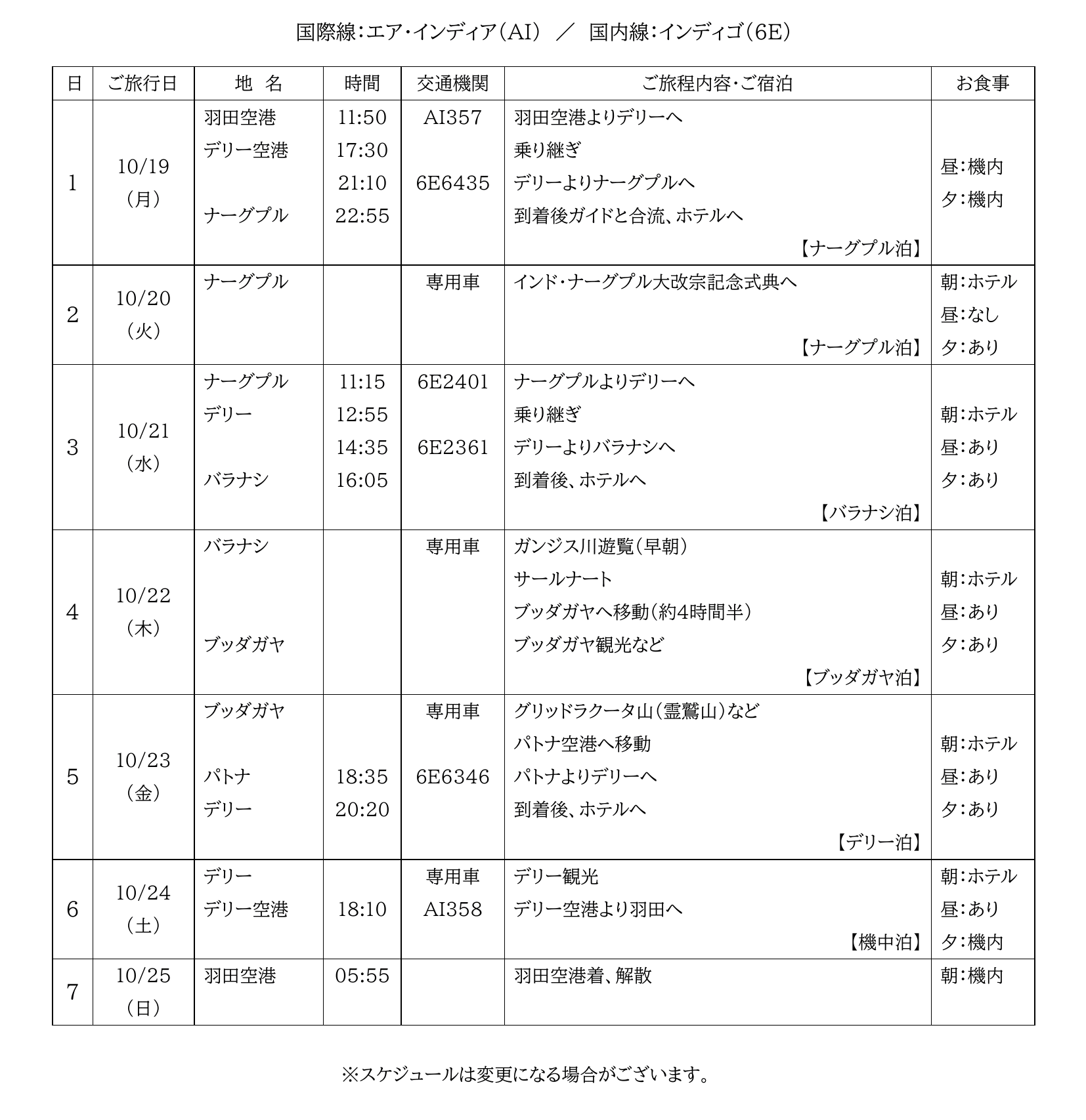 日程表