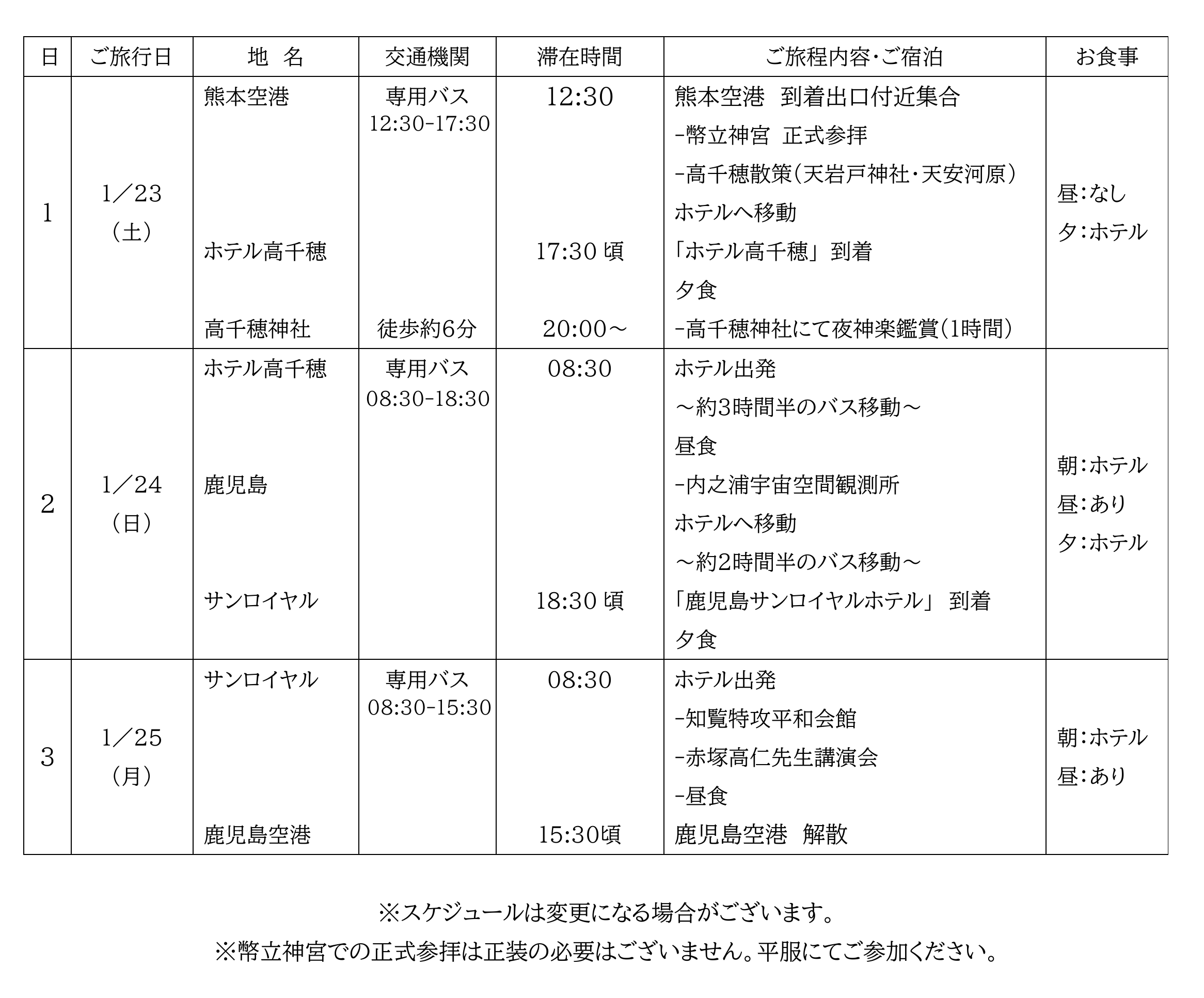 日程表
