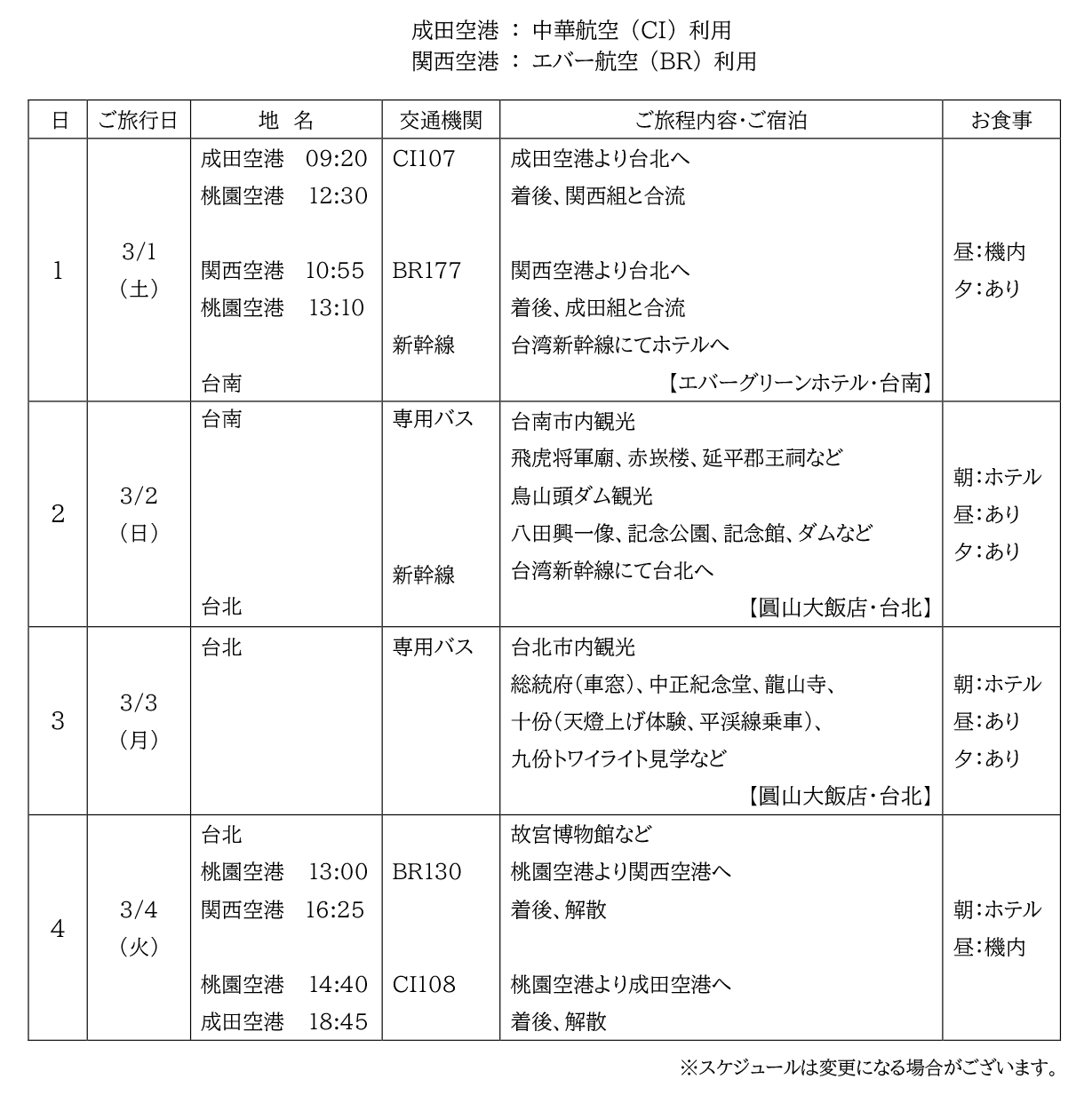 日程表